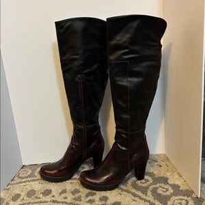 Women's Black and Red Knee-High Boots